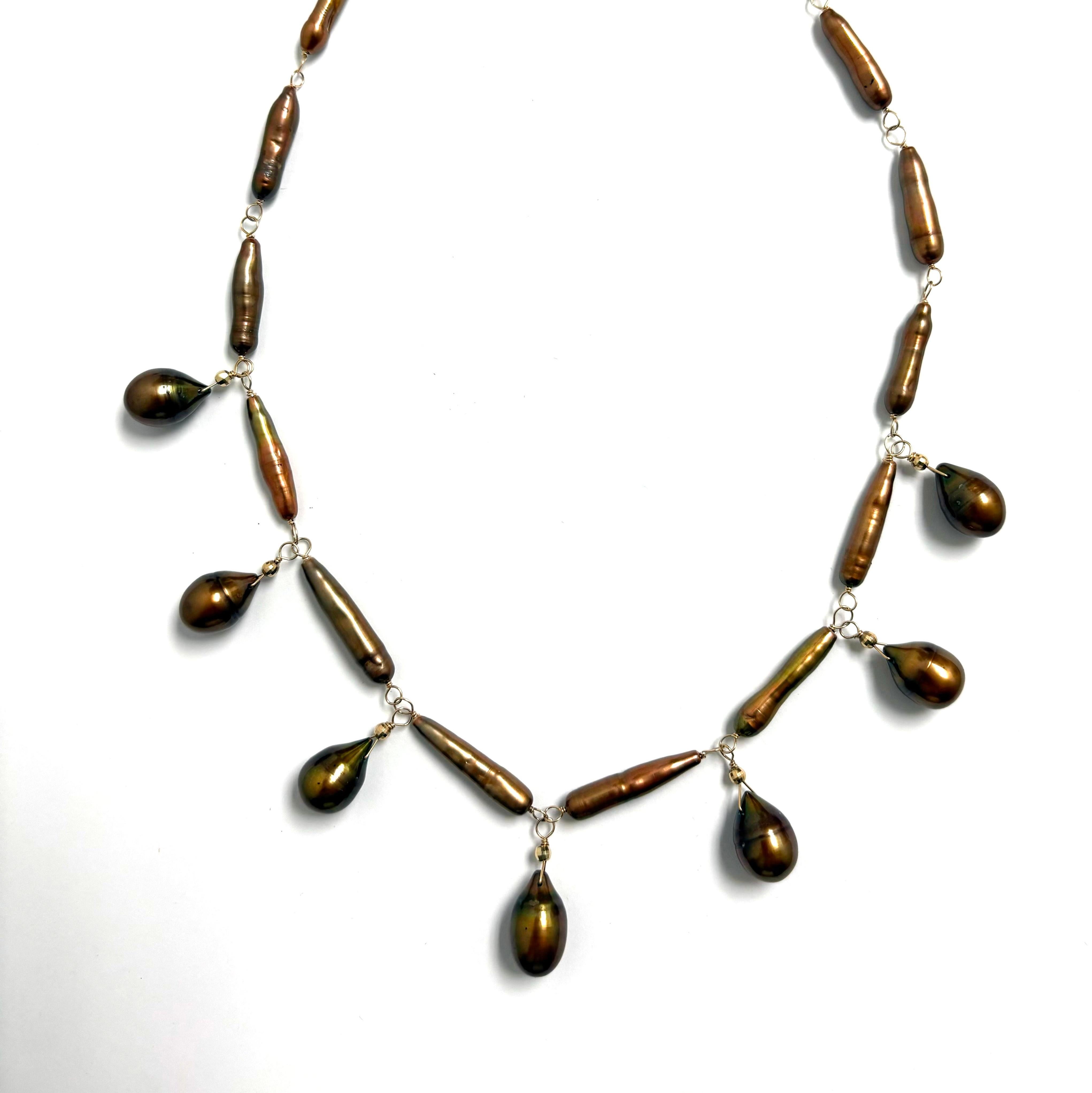 Collar Paradizia de Perlas Biwa de Cobre con Gotas de Perlas de Cobre en Nuevo estado para la venta en Laguna Beach, CA