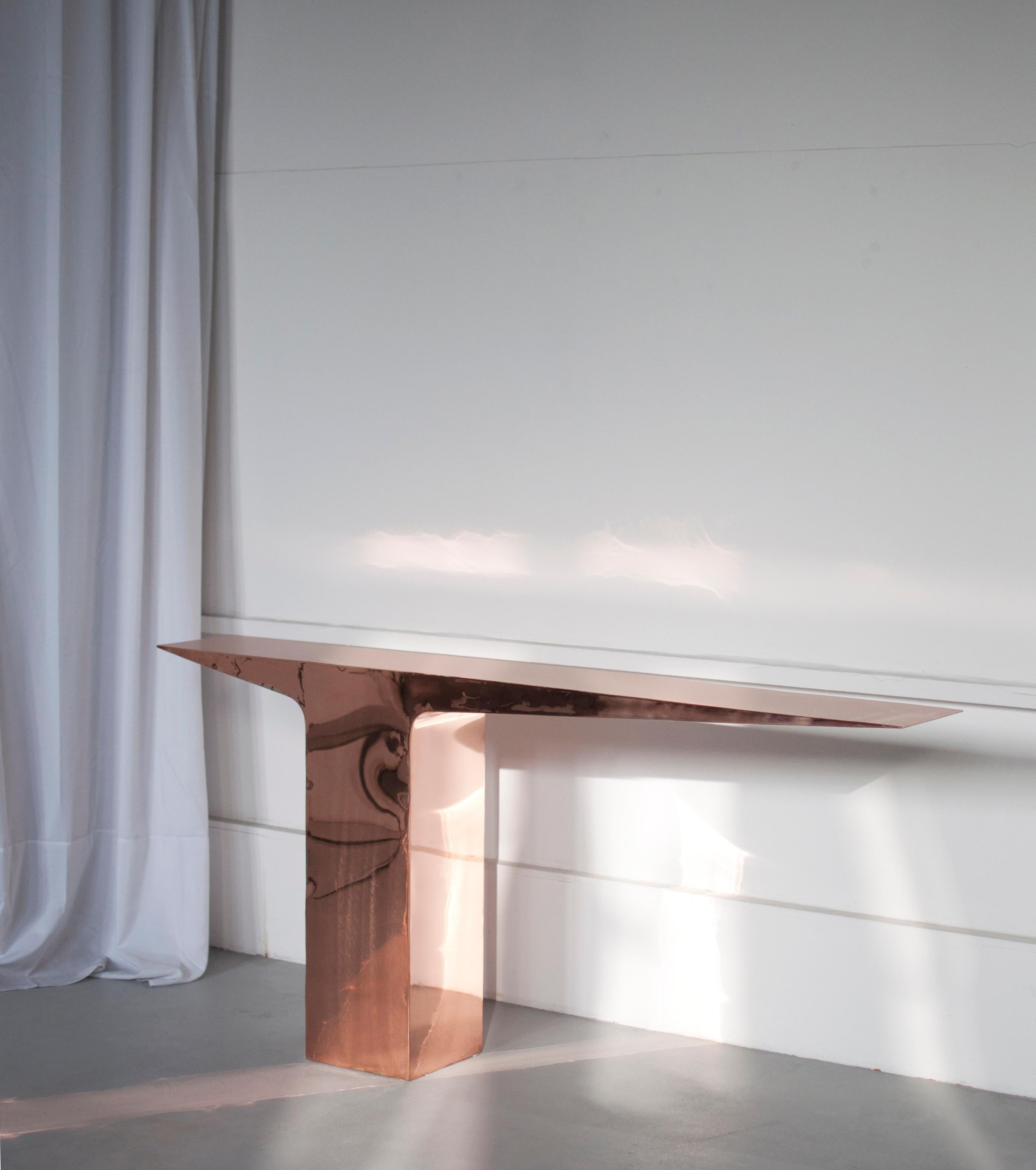 Belgian Copper Blade Console by Pol Quadens For Sale