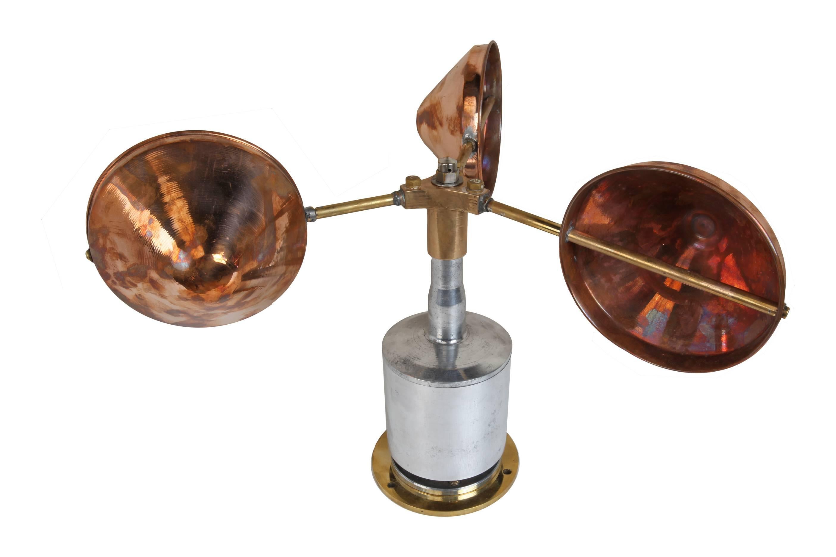 Industrial Copper, Brass and Chrome Ship's Anemometer, Midcentury