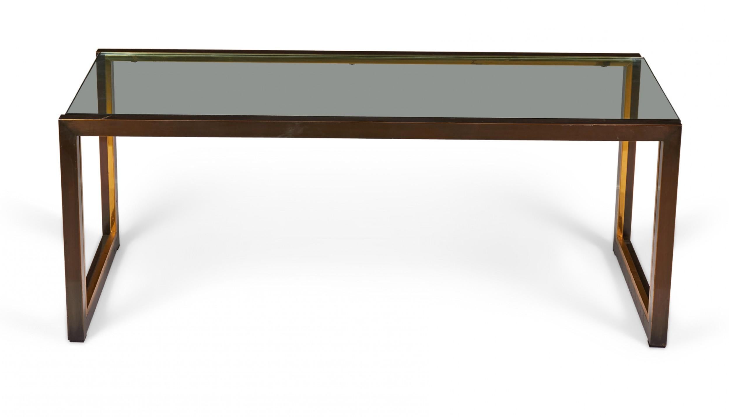 Copper, Brass, and Smoked Glass Coffee / Cocktail Table For Sale 1