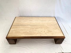 Table basse en cuivre, laiton et travertin de Belgo Chrome