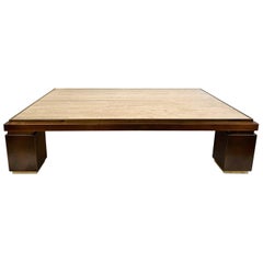 Table basse en cuivre, laiton et travertin de Belgo Chrome