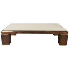 Copper, Brass and Travertine Large and Rectangular Coffee Table