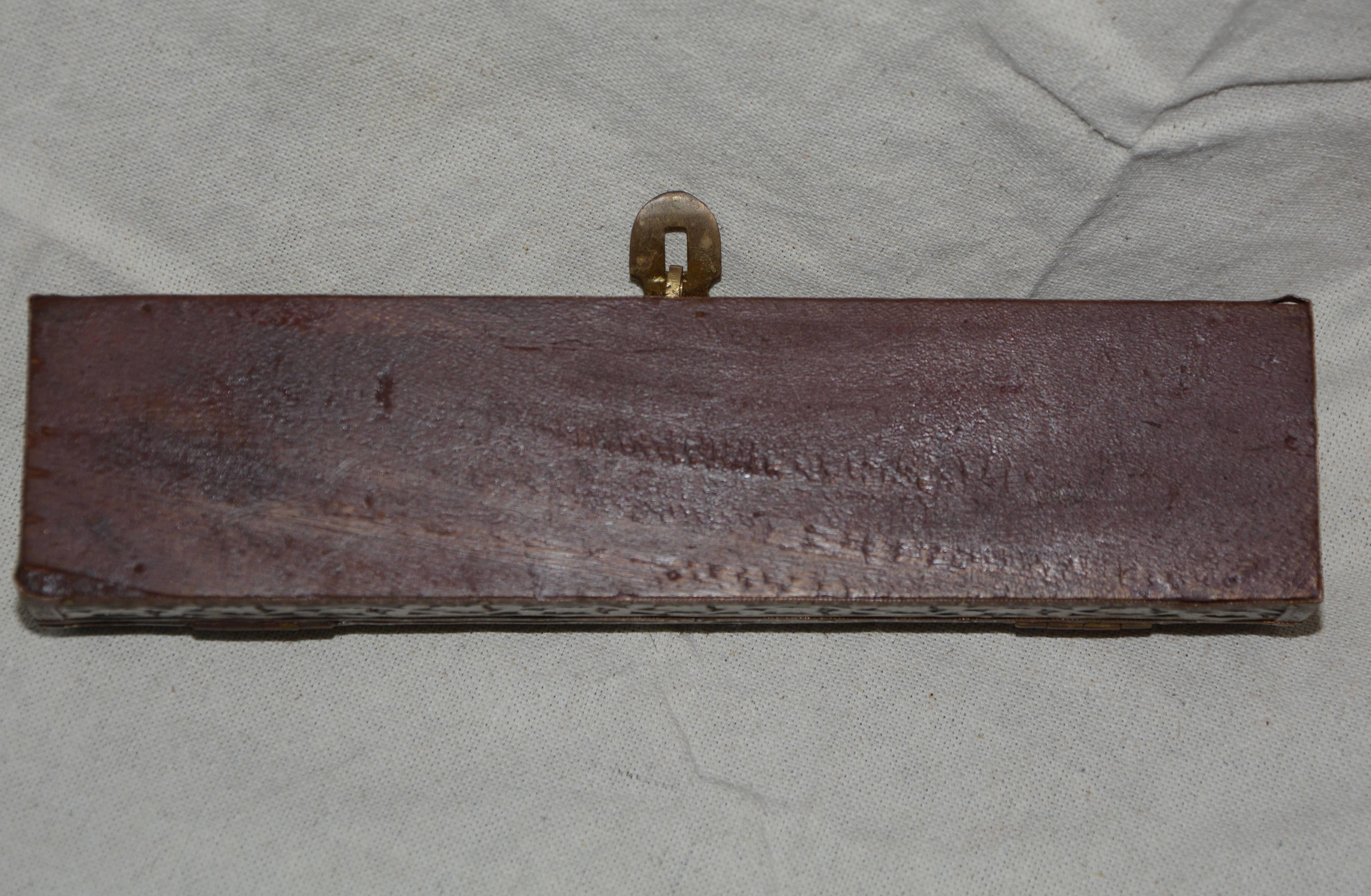 Indian Copper, Brass and Wood Box with Mother of Pearl Handle Letter Opener For Sale