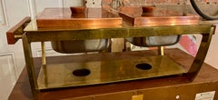 Buffet double chauffe-plats en cuivre et laiton, poignées en bakélite, restauration industrielle