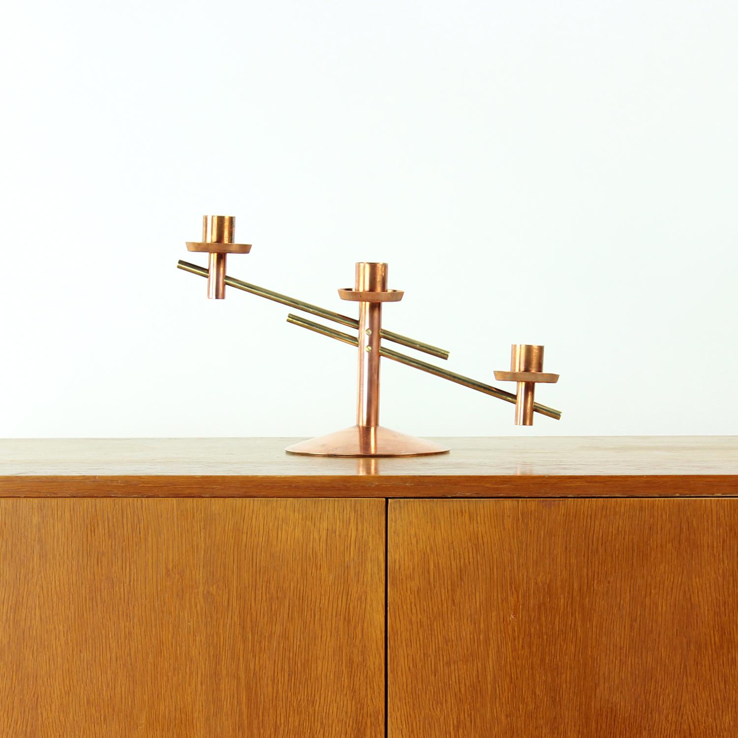 Mid-Century Modern Bougeoir en cuivre et laiton, Tchécoslovaquie, années 1970 en vente