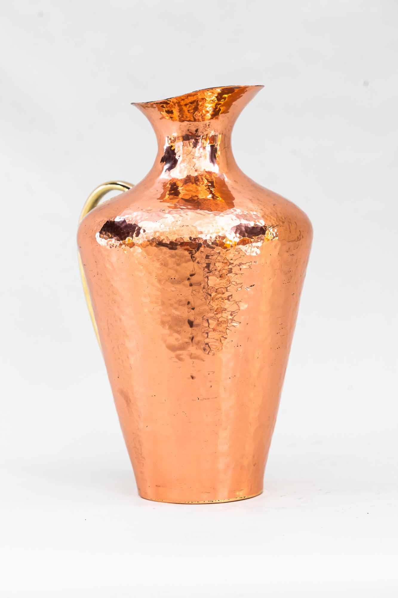 Mid-Century Modern Copper, Brass Hammered Jug Around 1950s For Sale
