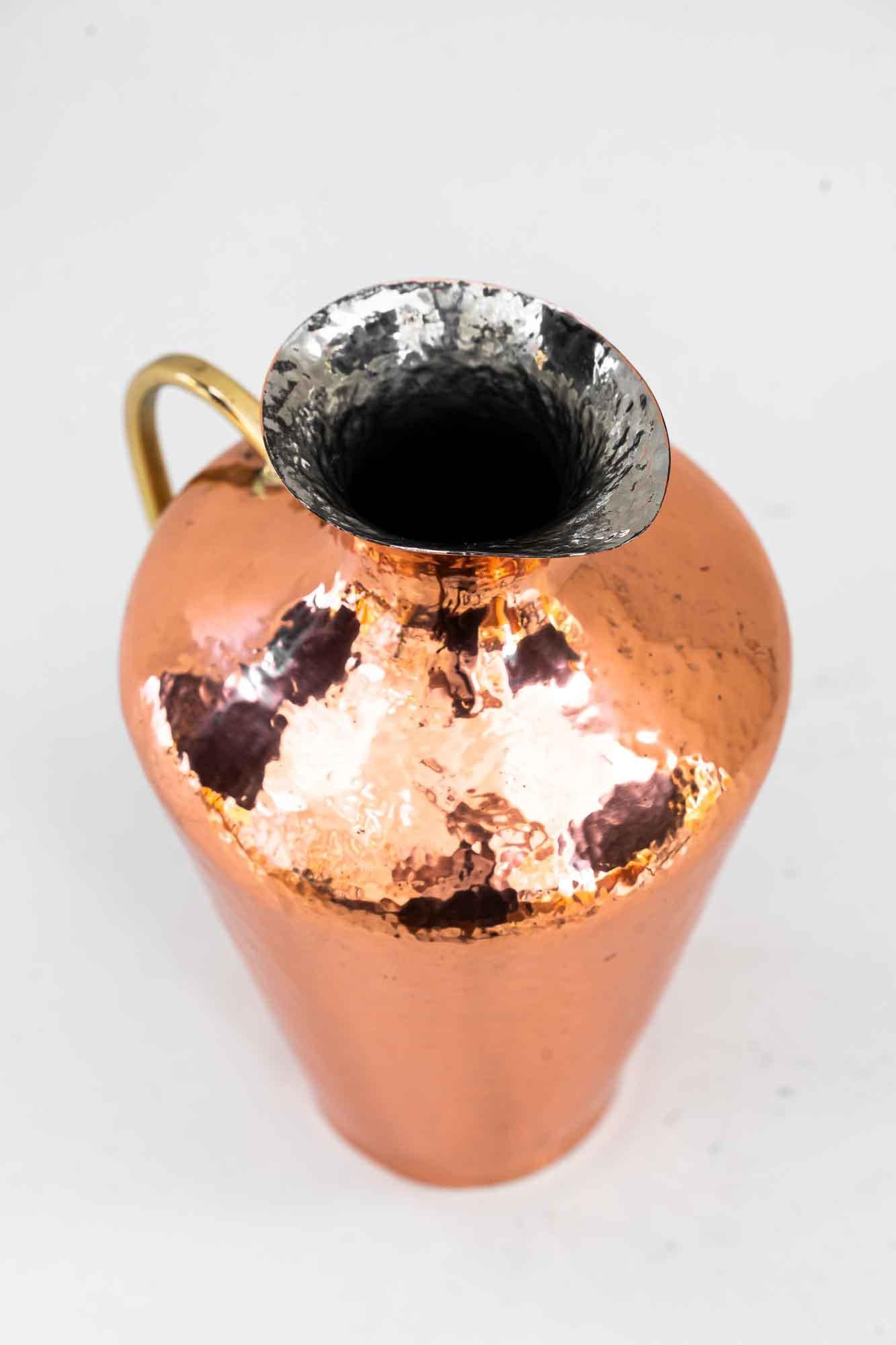 Austrian Copper, Brass Hammered Jug Around 1950s For Sale