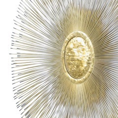 Kupfer Messing Metall Sunburst Brutalist Wand hängende Skulptur Signiert Devalf