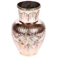 Copper & Brass Repousse Vase with Repoussé Floral Decoration
