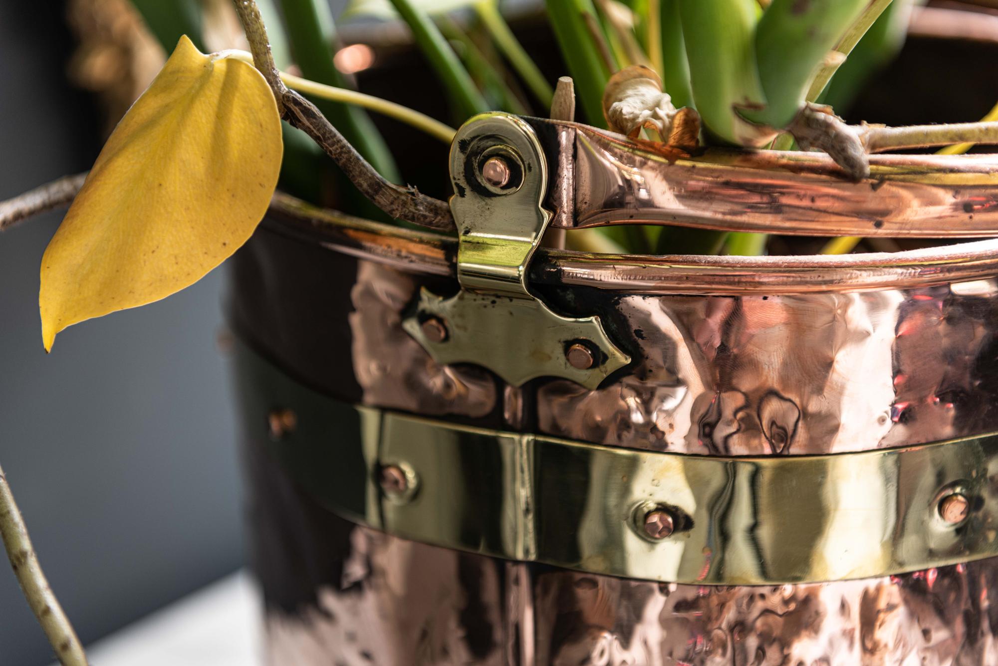 English Copper and Brass Riveted Coal Bucket, Late 19th Century For Sale