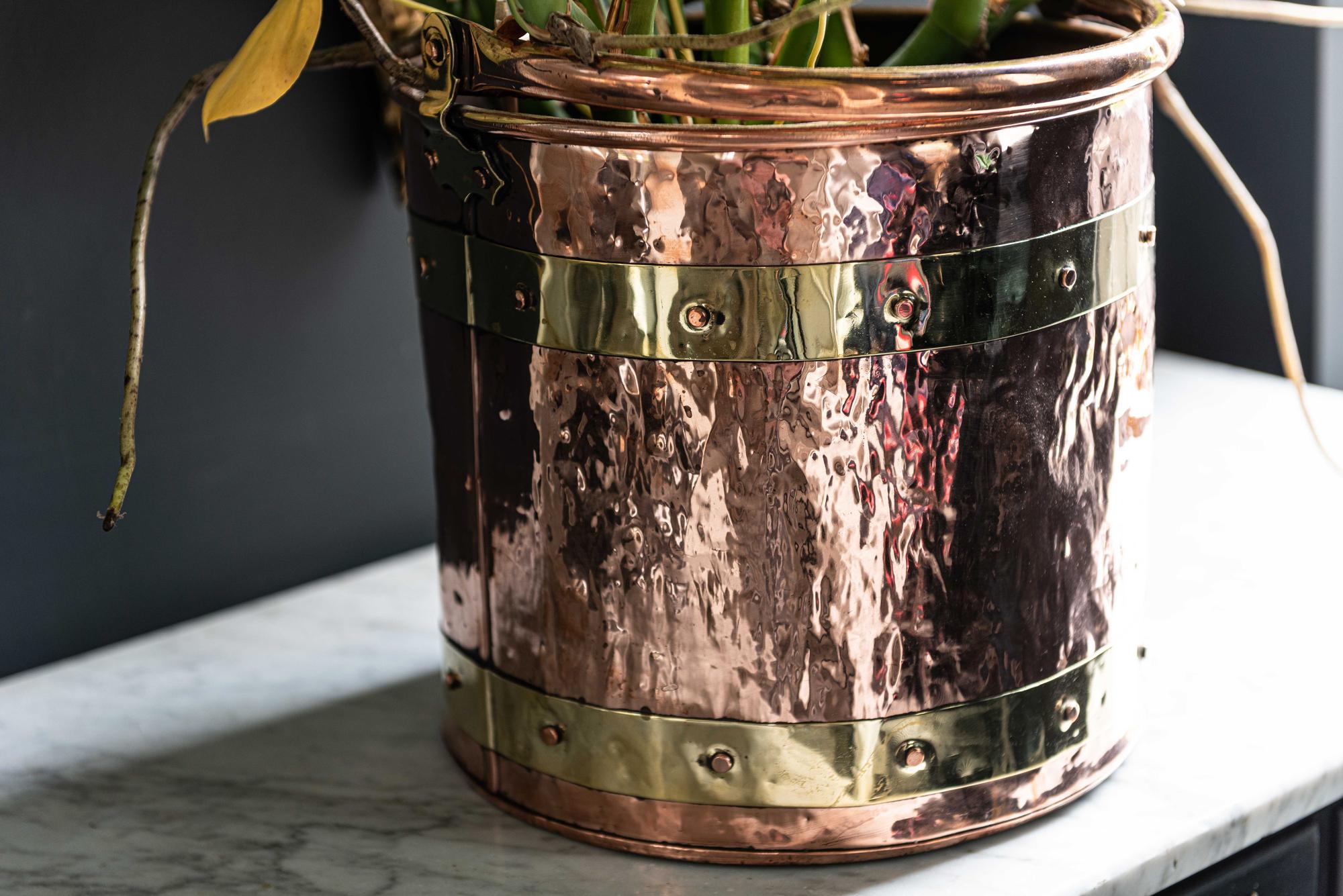 Copper and Brass Riveted Coal Bucket, Late 19th Century In Good Condition For Sale In Staffordshire, GB