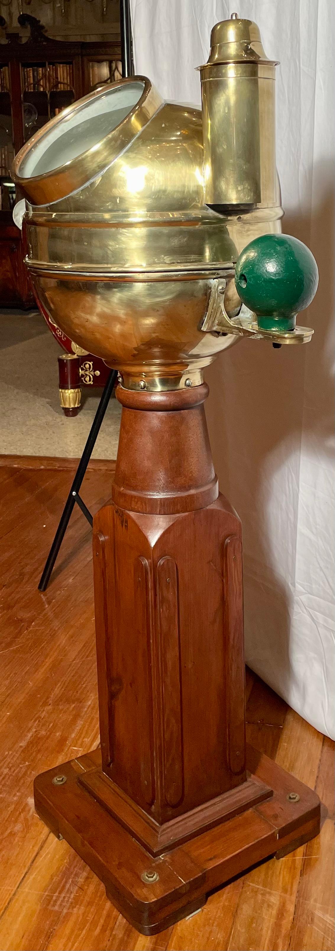 Copper & Brass Ship's Binnacle with Compass & Lantern, circa 1940s-1950s In Good Condition For Sale In New Orleans, LA