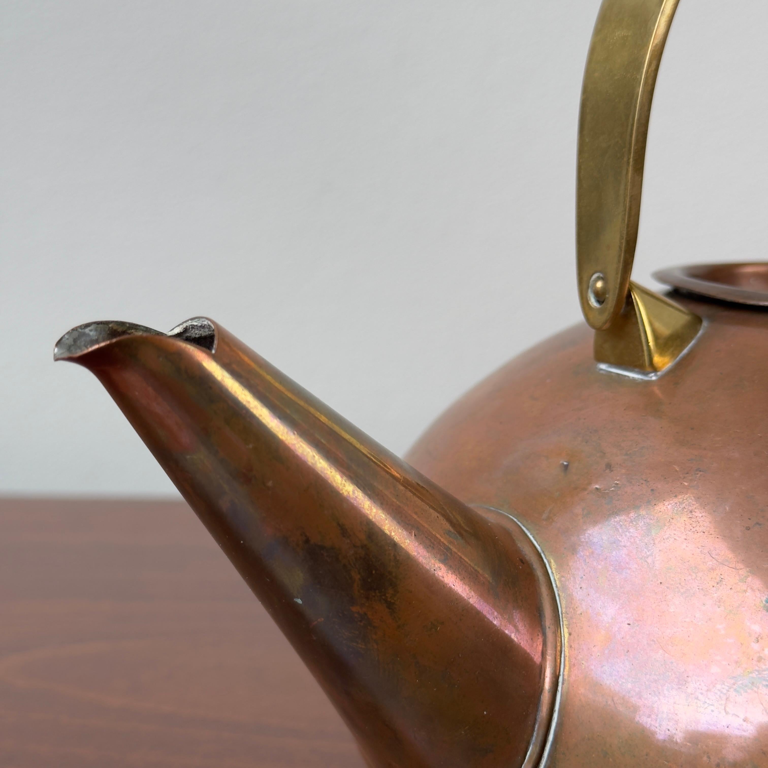 Copper, Brass & Wicker Teapot, Carl Auböck II, 1950s For Sale 2