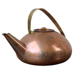 Copper, Brass & Wicker Teapot, Carl Auböck II, 1950s