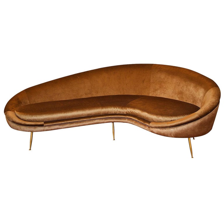 Copper Brown Velvet 1950s Style Sofa Italian Work