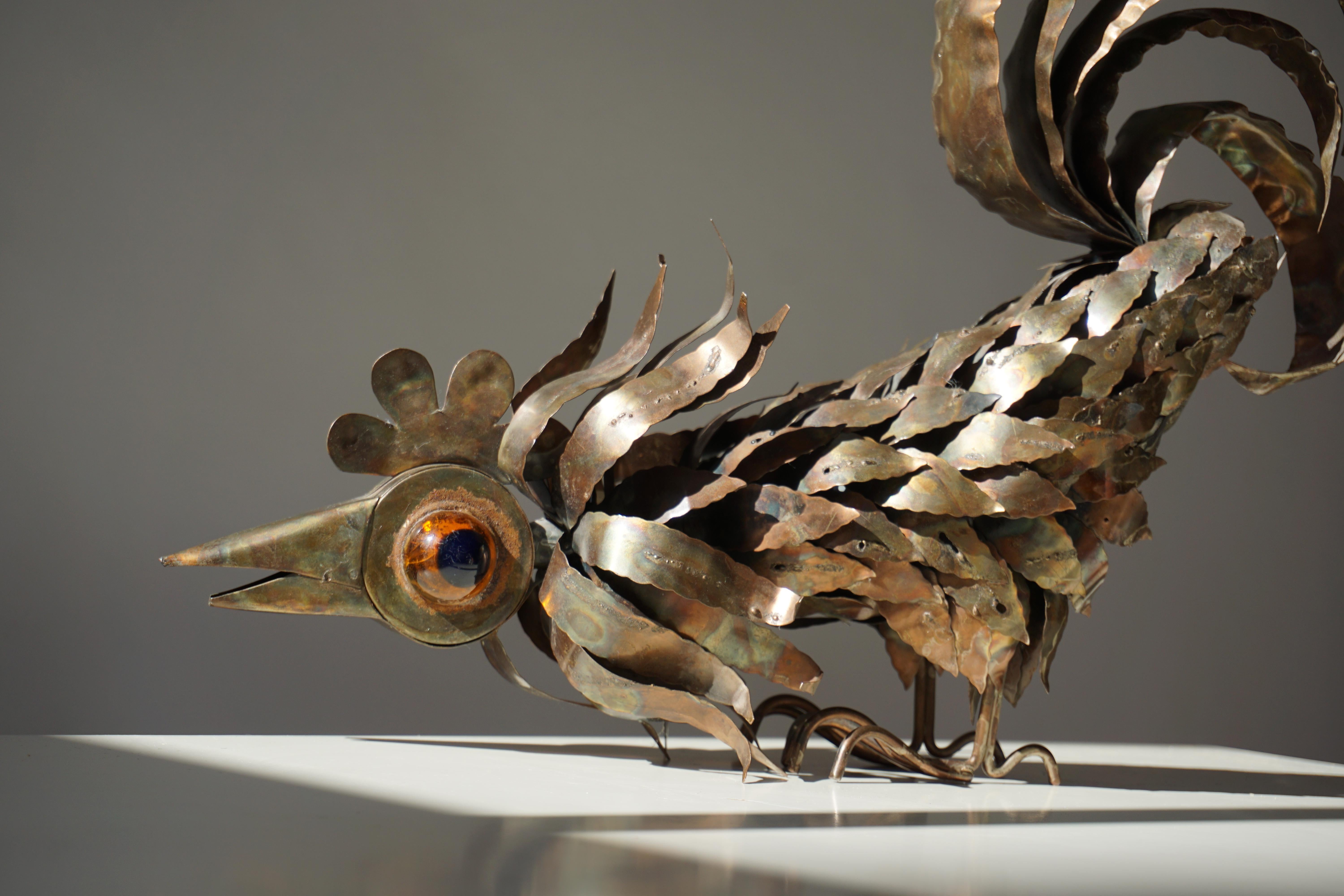 Copper Brutalist Sculpture of a Rooster 8