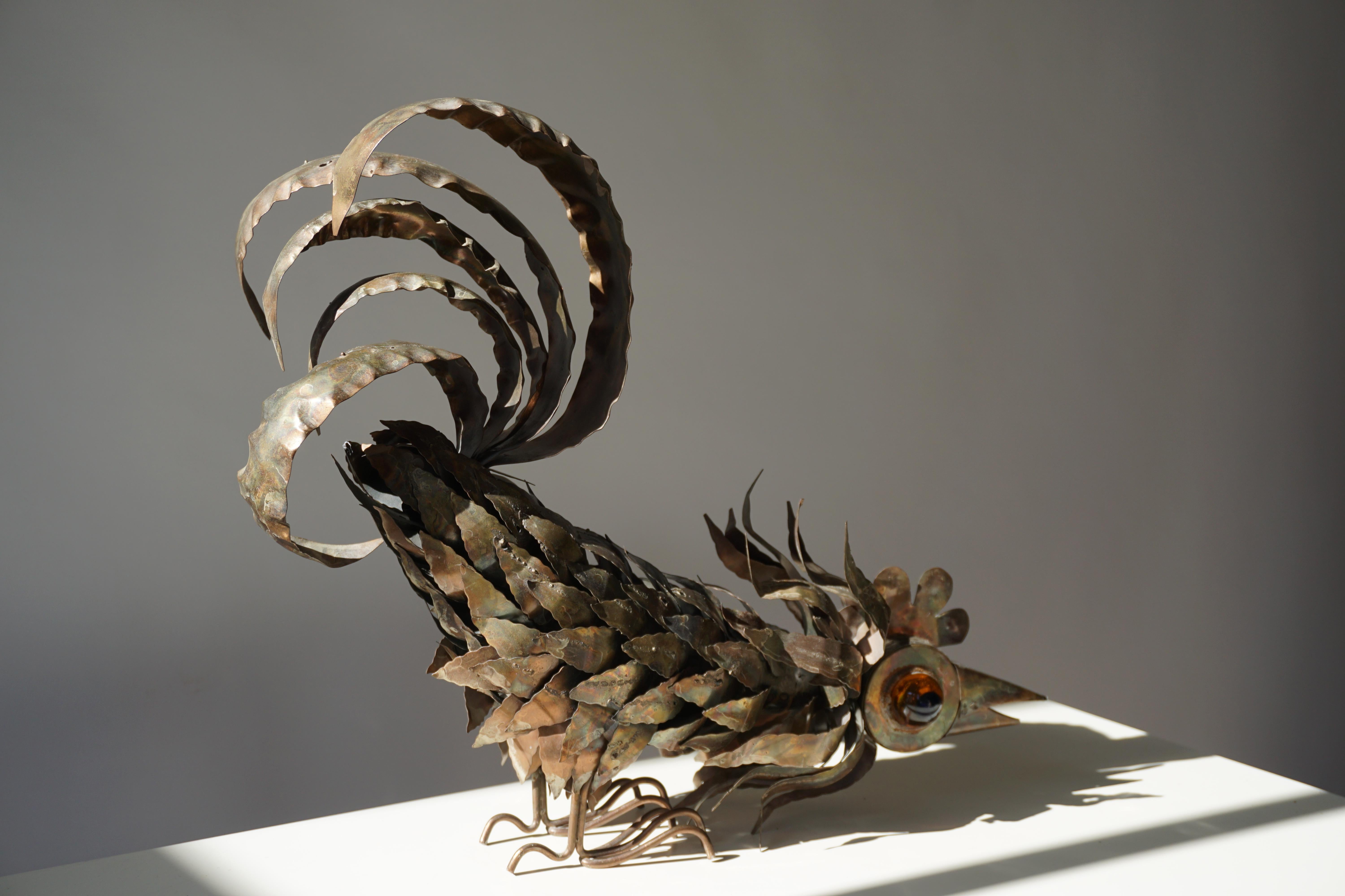 Copper Brutalist Sculpture of a Rooster 9