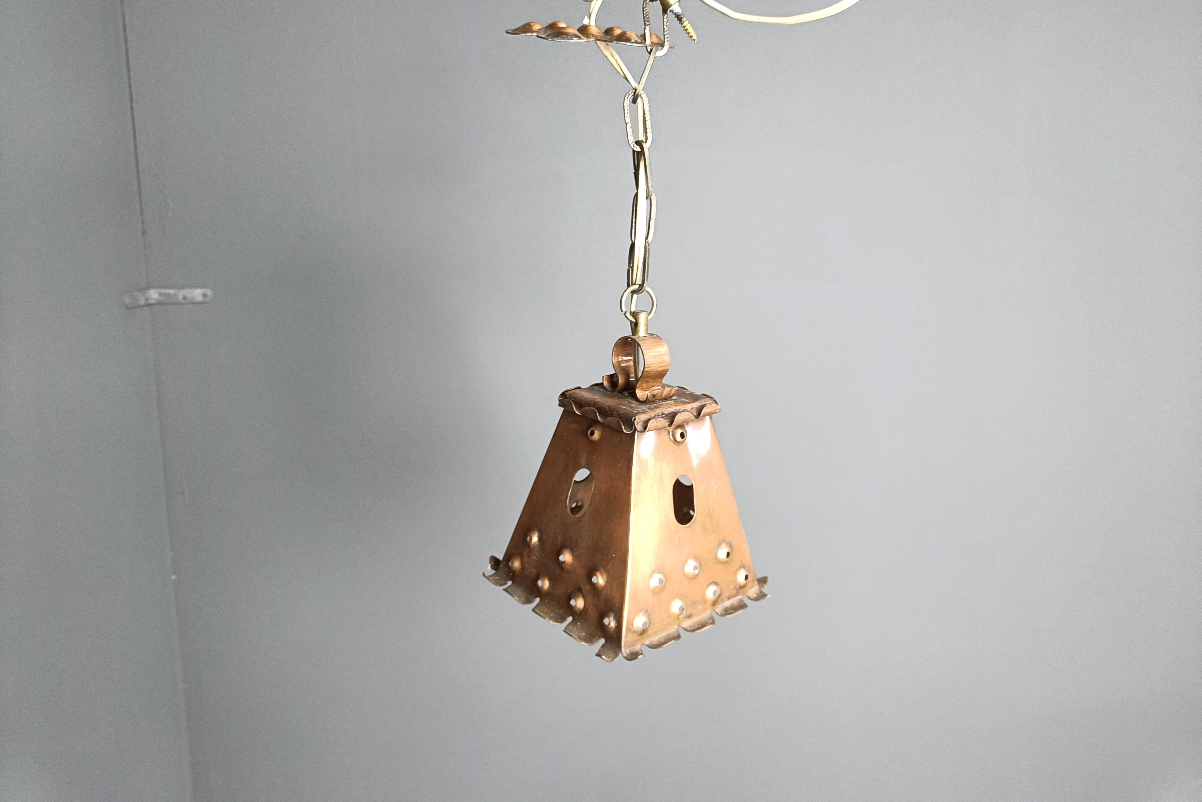 Lampada a sospensione brutatlist in rame, anni '70 In condizioni buone in vendita a Leuven, Vlaams Gewest