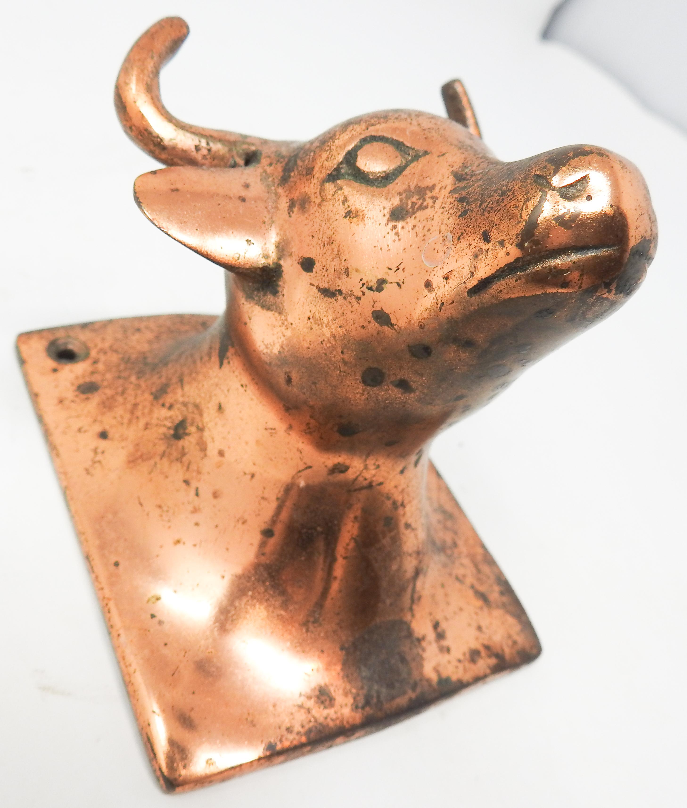 Italian Copper Bull Head Apron Hook For Sale