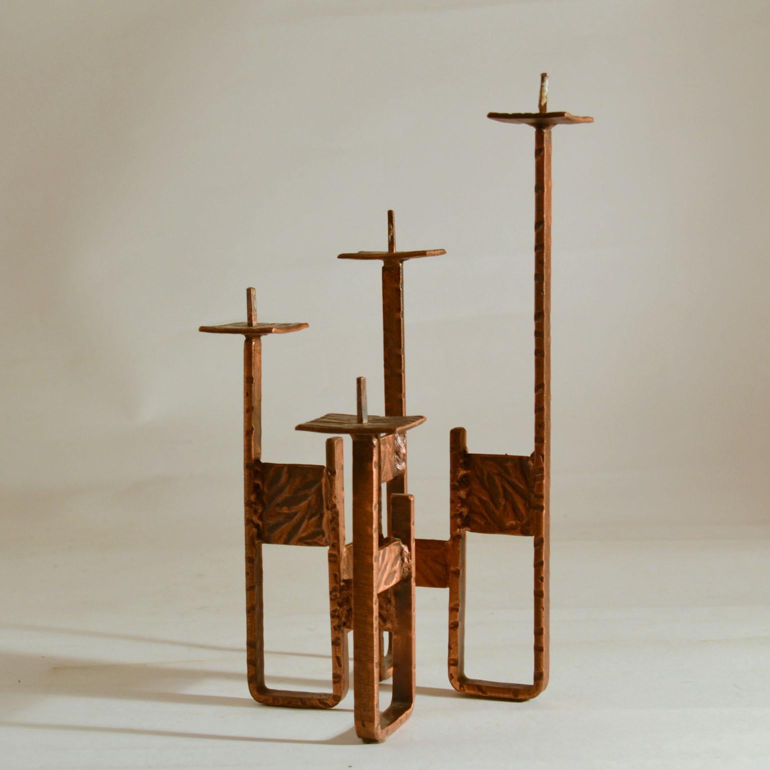 Mid-Century Modern Copper Candelabra for Four Candles For Sale