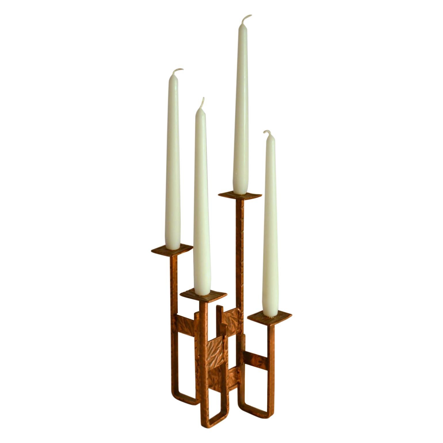 Copper Candelabra for Four Candles For Sale