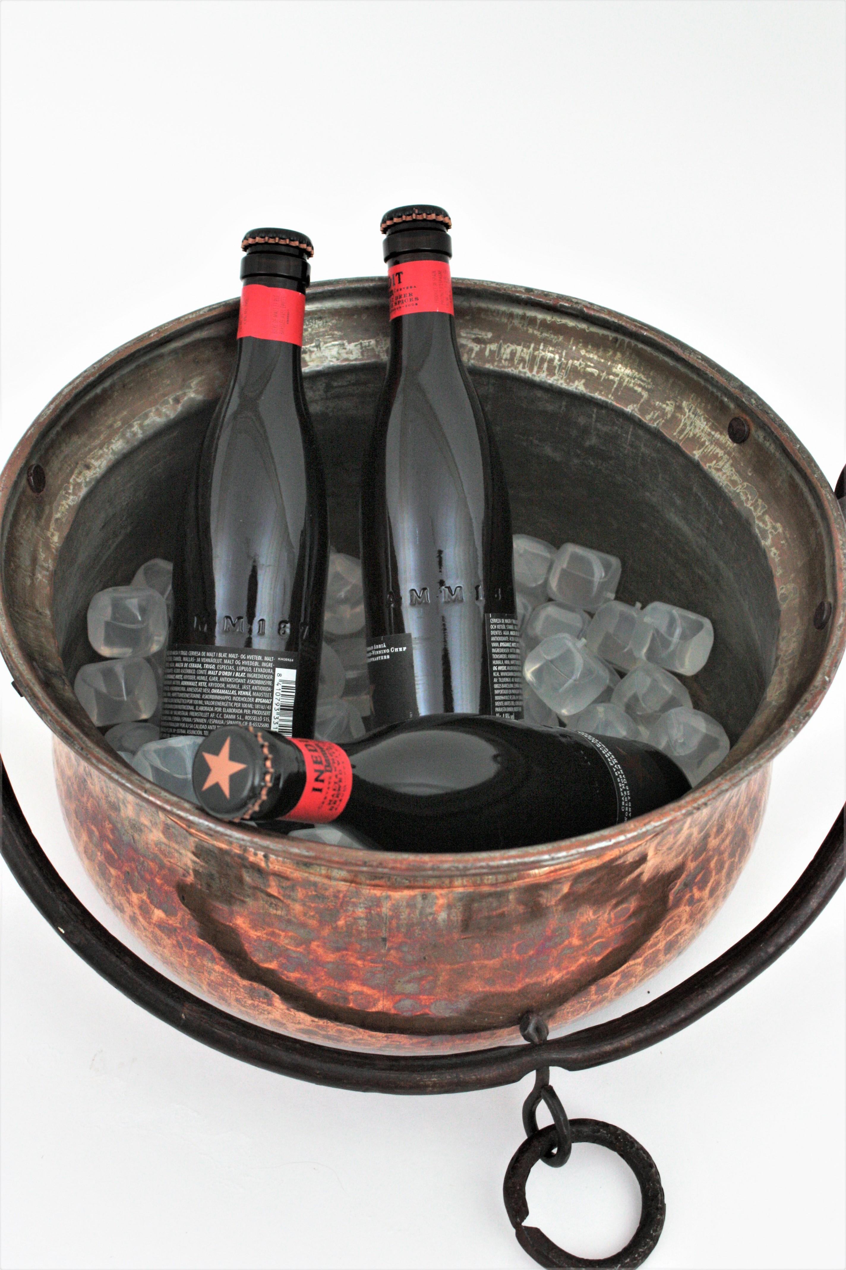 Hammered Copper Cauldron Centerpiece Bowl / Wine Cooler / Planter For Sale