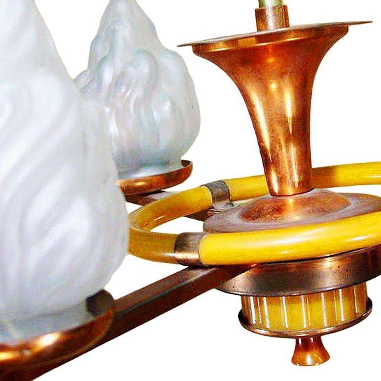 Americano Lampadario in rame con vetro smerigliato a torcia di Chase in vendita