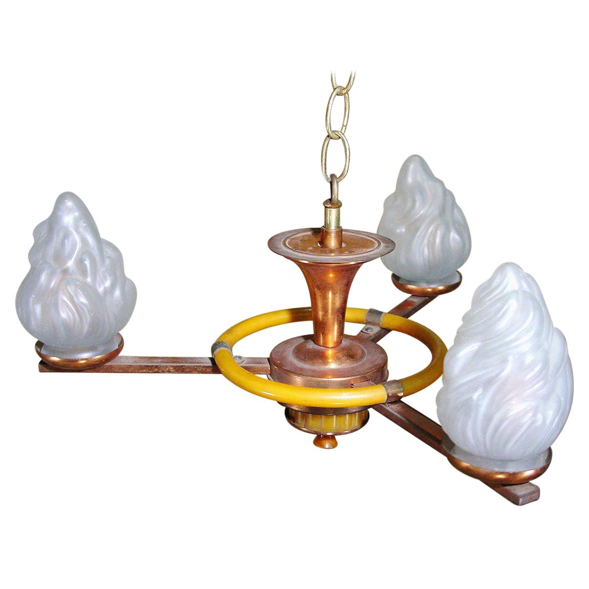 Copper Chandelier with Frosted Torch Glass by Chase