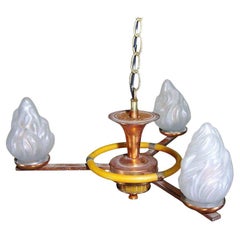 Copper Chandelier with Frosted Torch Glass by Chase