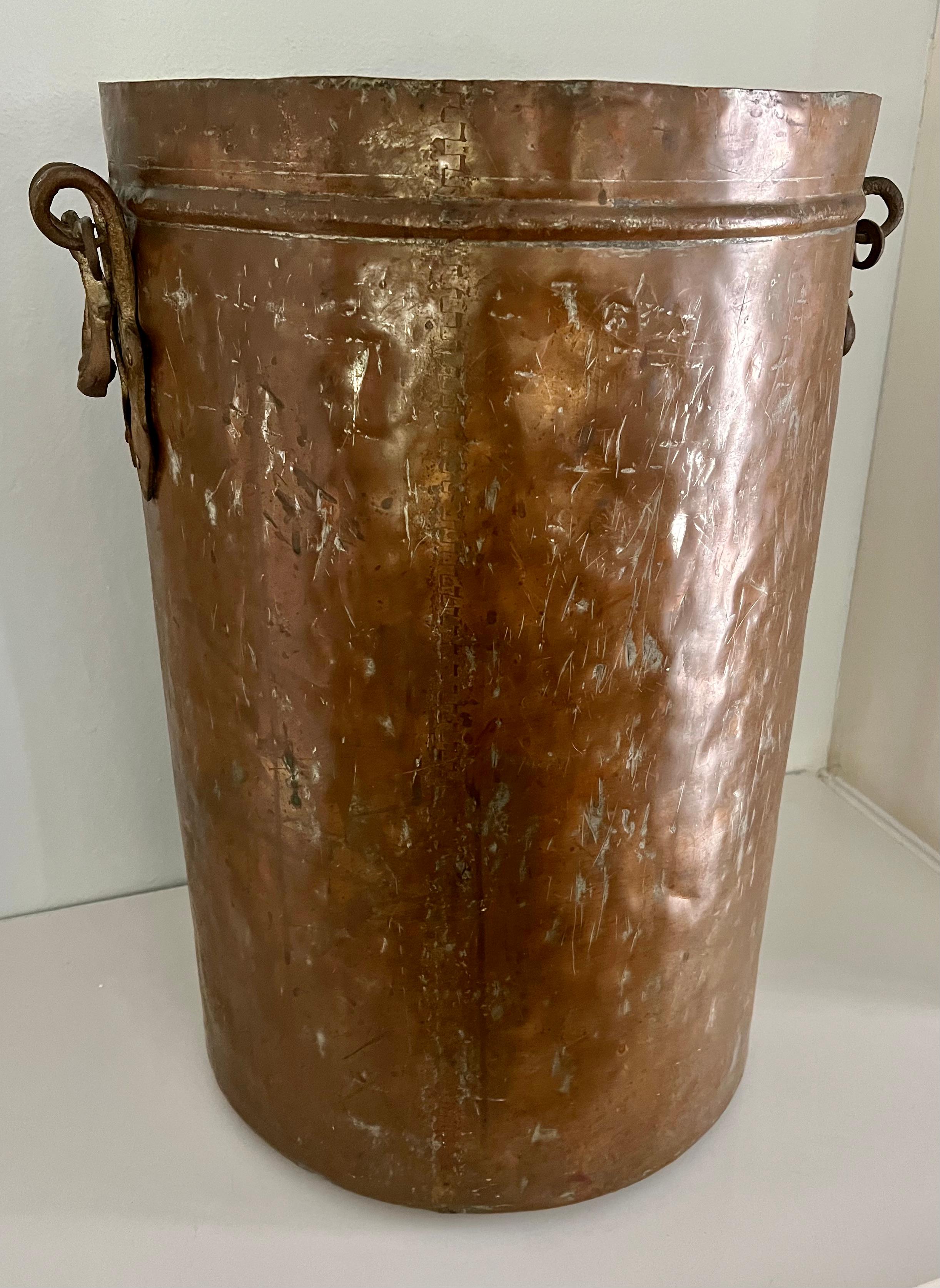 Victorian Copper Coal or Fire Bucket with Sturdy Wrought Handles For Sale