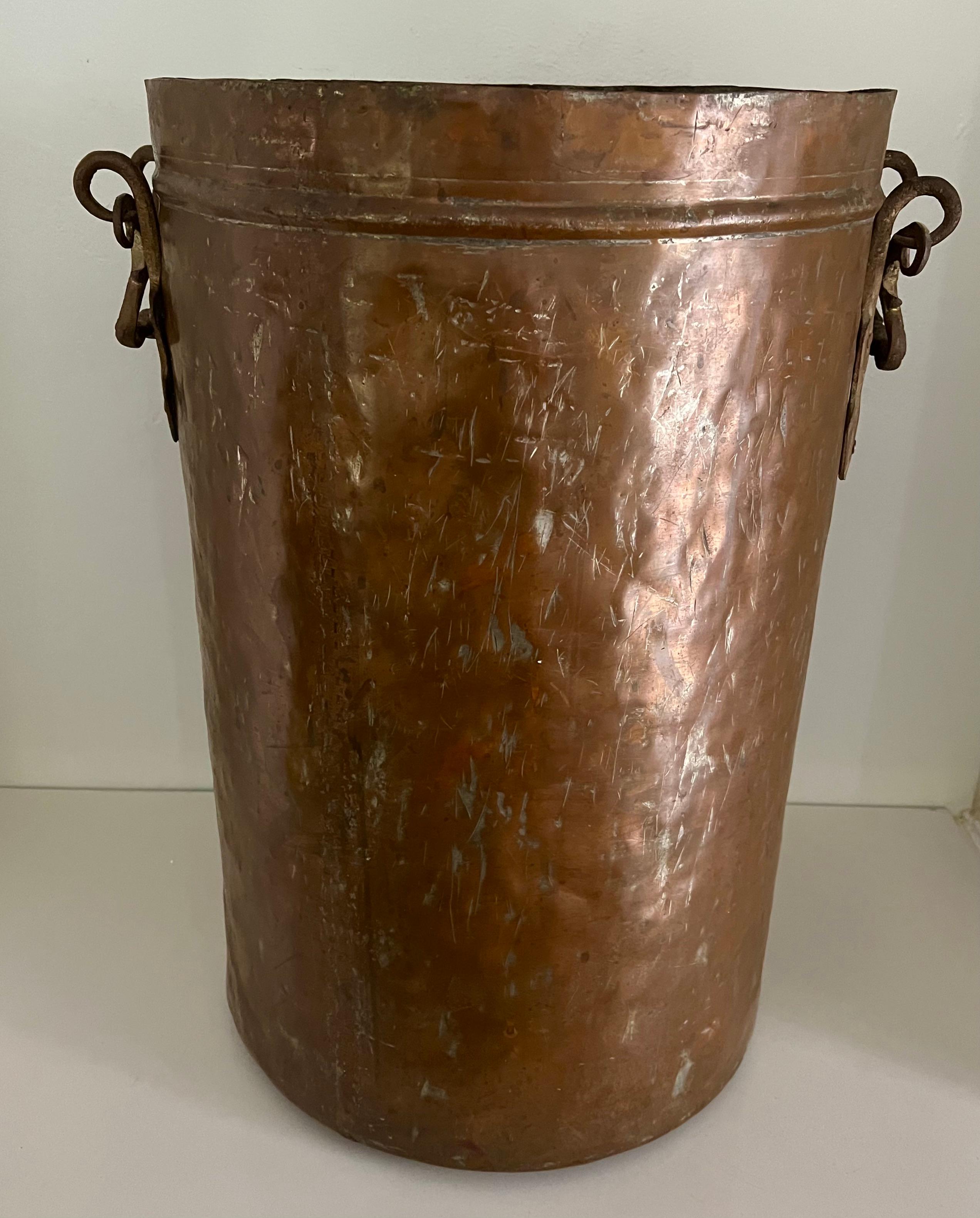 19th Century Copper Coal or Fire Bucket with Sturdy Wrought Handles For Sale