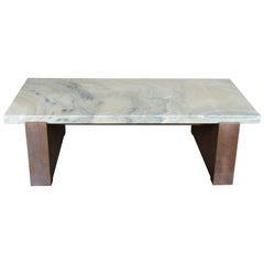 Table à cocktail en cuivre avec plateau en pierre de Robert Kuo, repoussé à la main et sculpté à la main