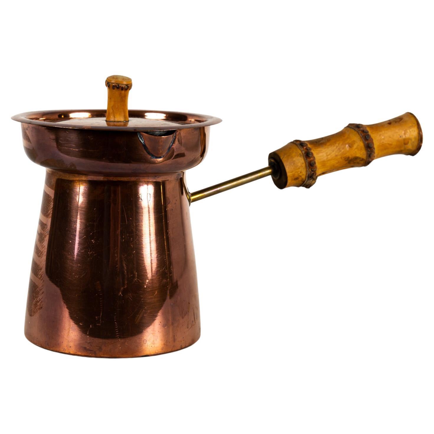 Copper Coffee Pot with Bamboo Handle Around 1950s For Sale