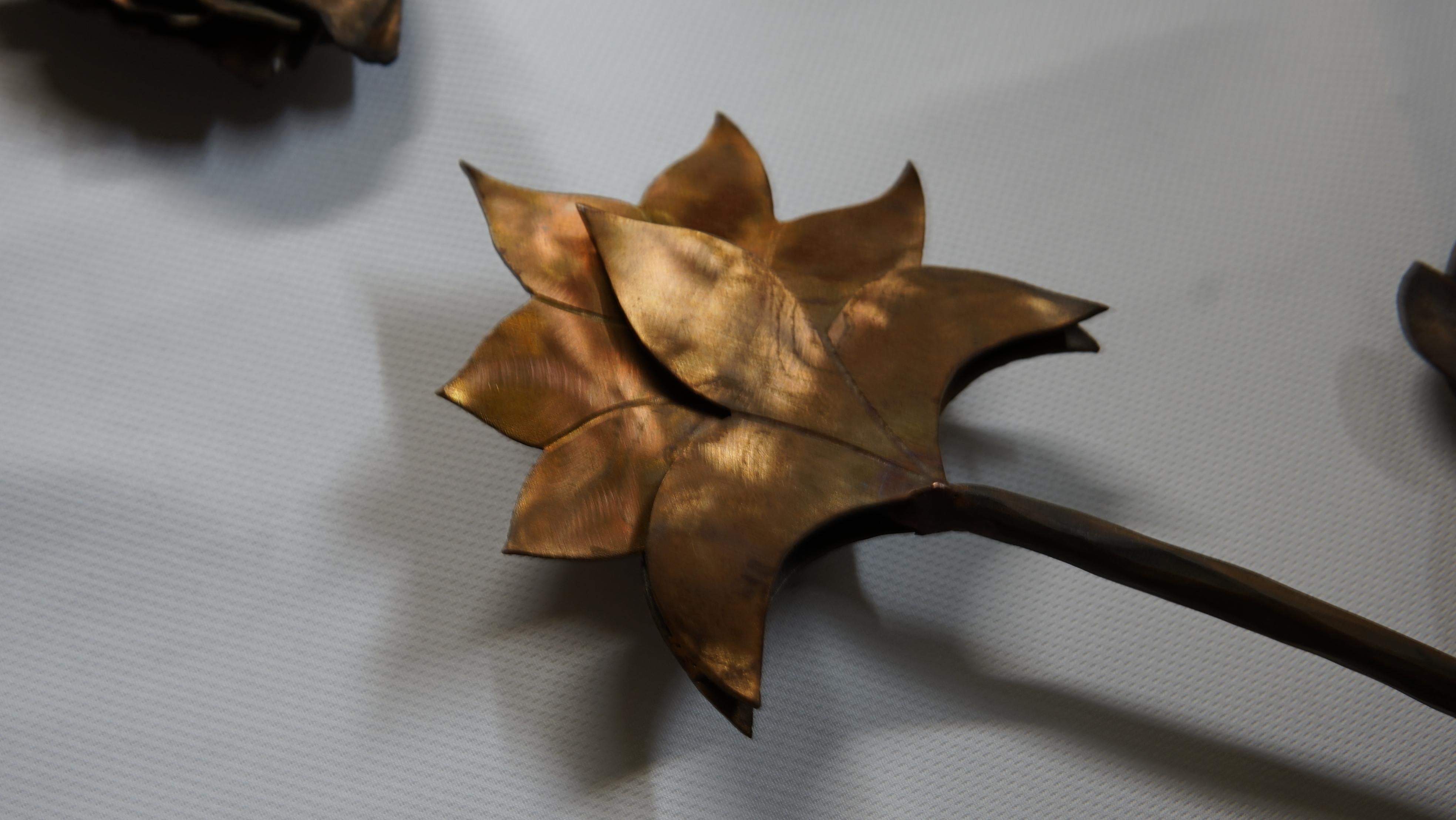 Copper Monumental Collectible Hand-Forged Signed Leaf and Floral Sculpture  4