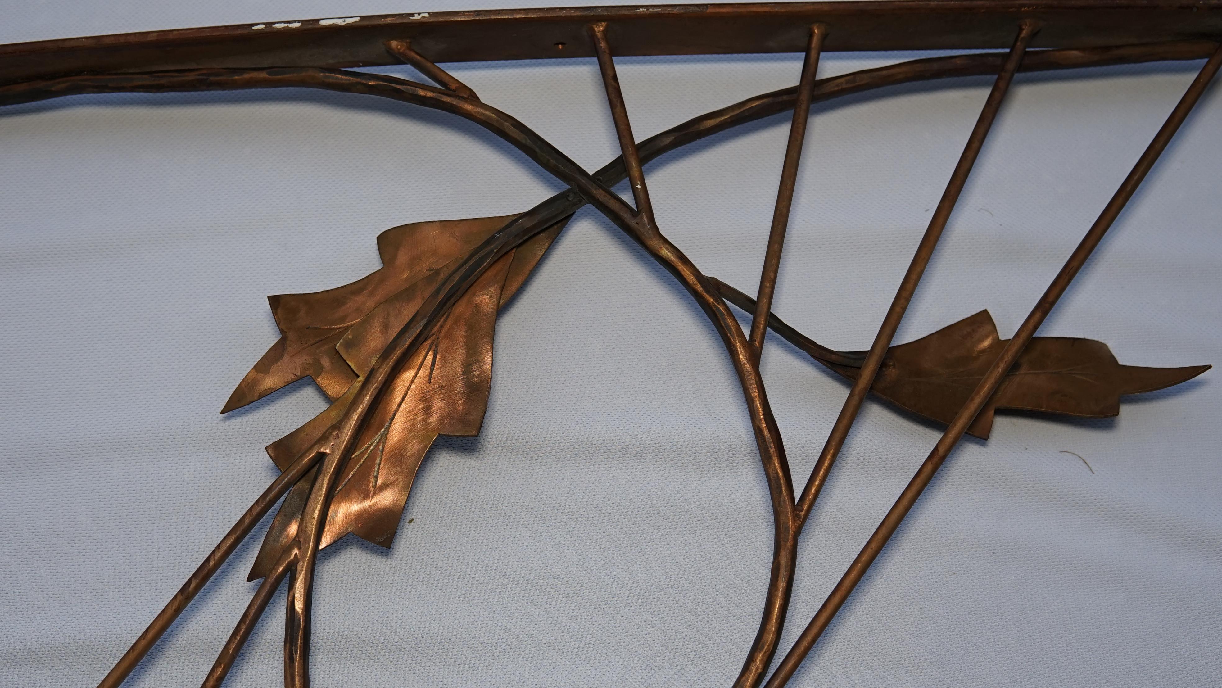 Copper Monumental Collectible Hand-Forged Signed Leaf and Floral Sculpture  5