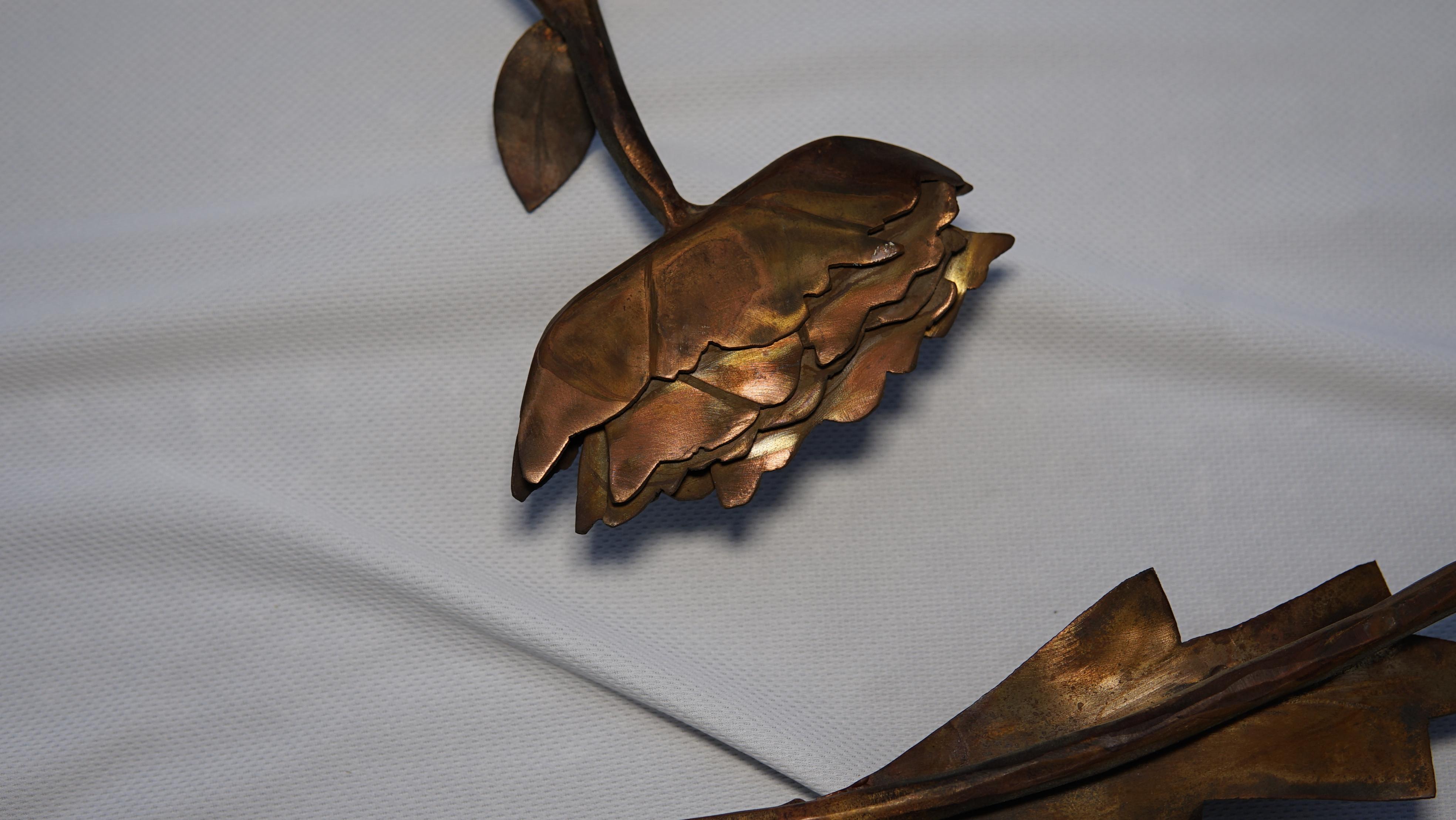 American Craftsman Copper Monumental Collectible Hand-Forged Signed Leaf and Floral Sculpture 