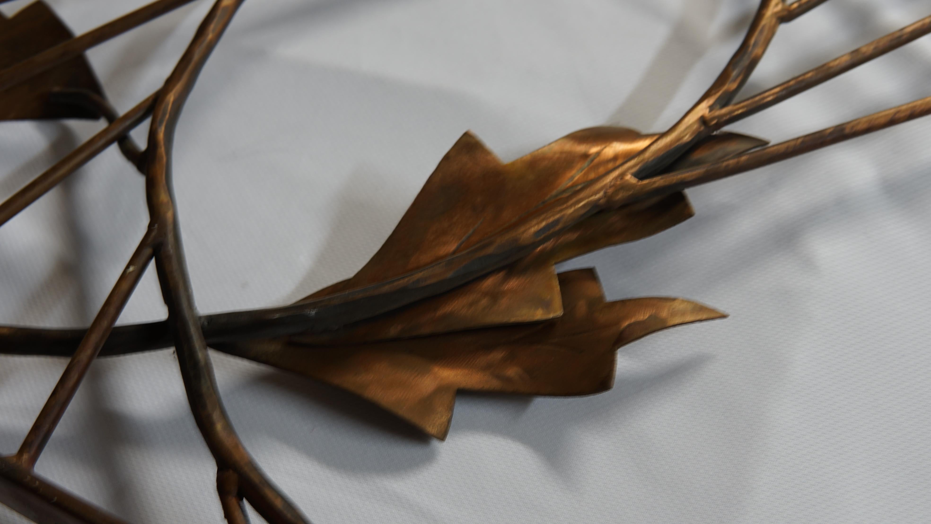 American Copper Monumental Collectible Hand-Forged Signed Leaf and Floral Sculpture 