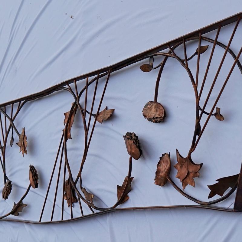 20th Century Copper Monumental Collectible Hand-Forged Signed Leaf and Floral Sculpture 