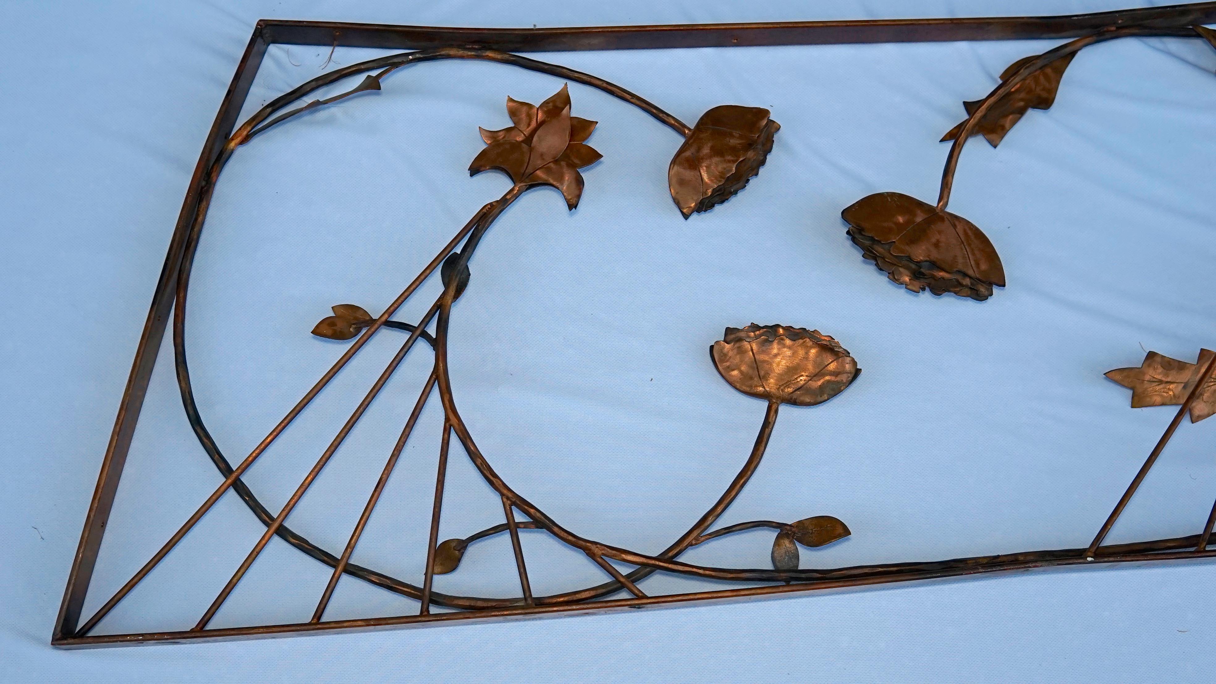 Copper Monumental Collectible Hand-Forged Signed Leaf and Floral Sculpture  2