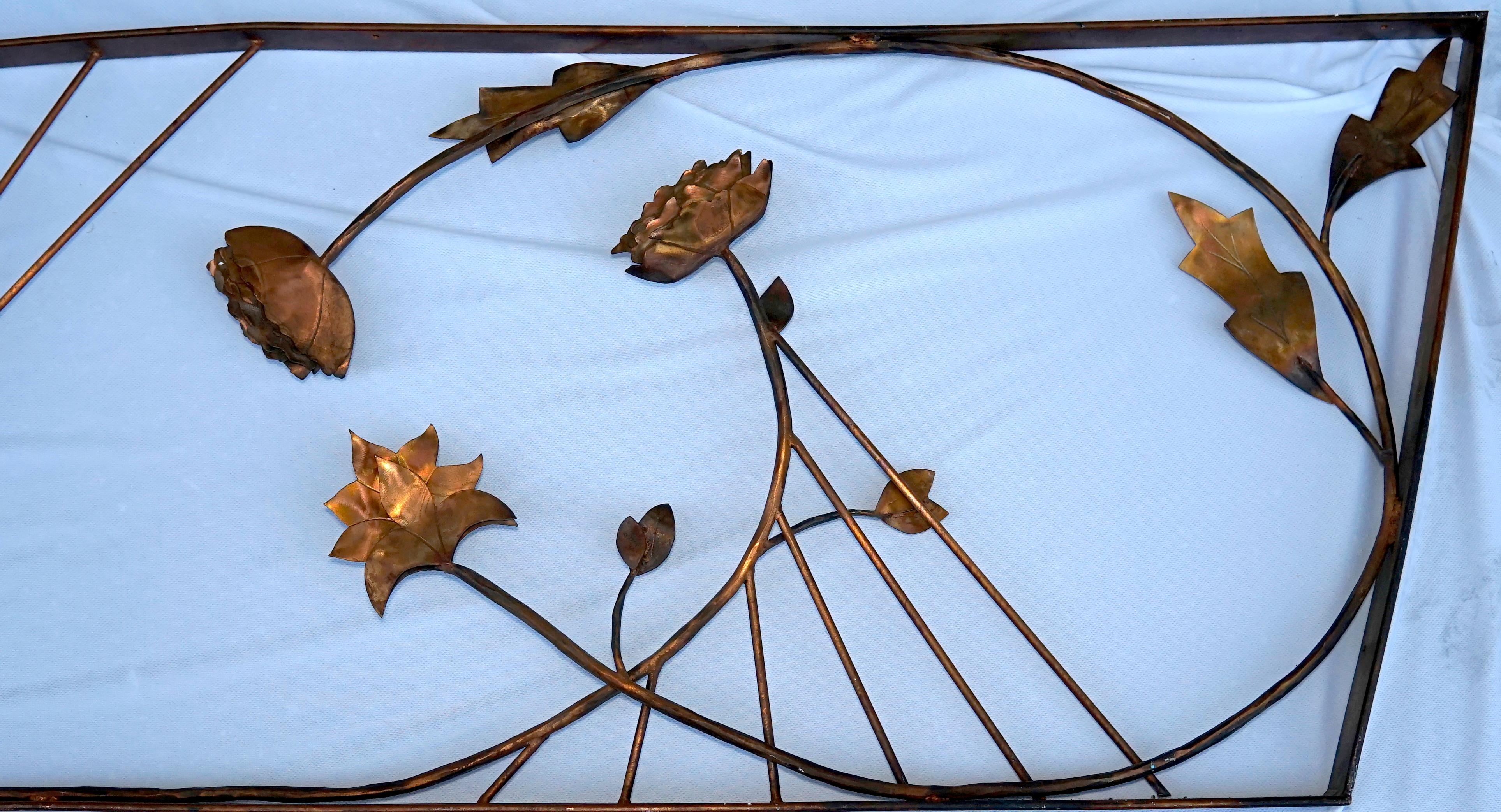 Copper Monumental Collectible Hand-Forged Signed Leaf and Floral Sculpture  3