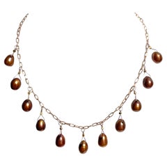 Copper Color Pearls and Rose Gold Chain Paradizia Necklace