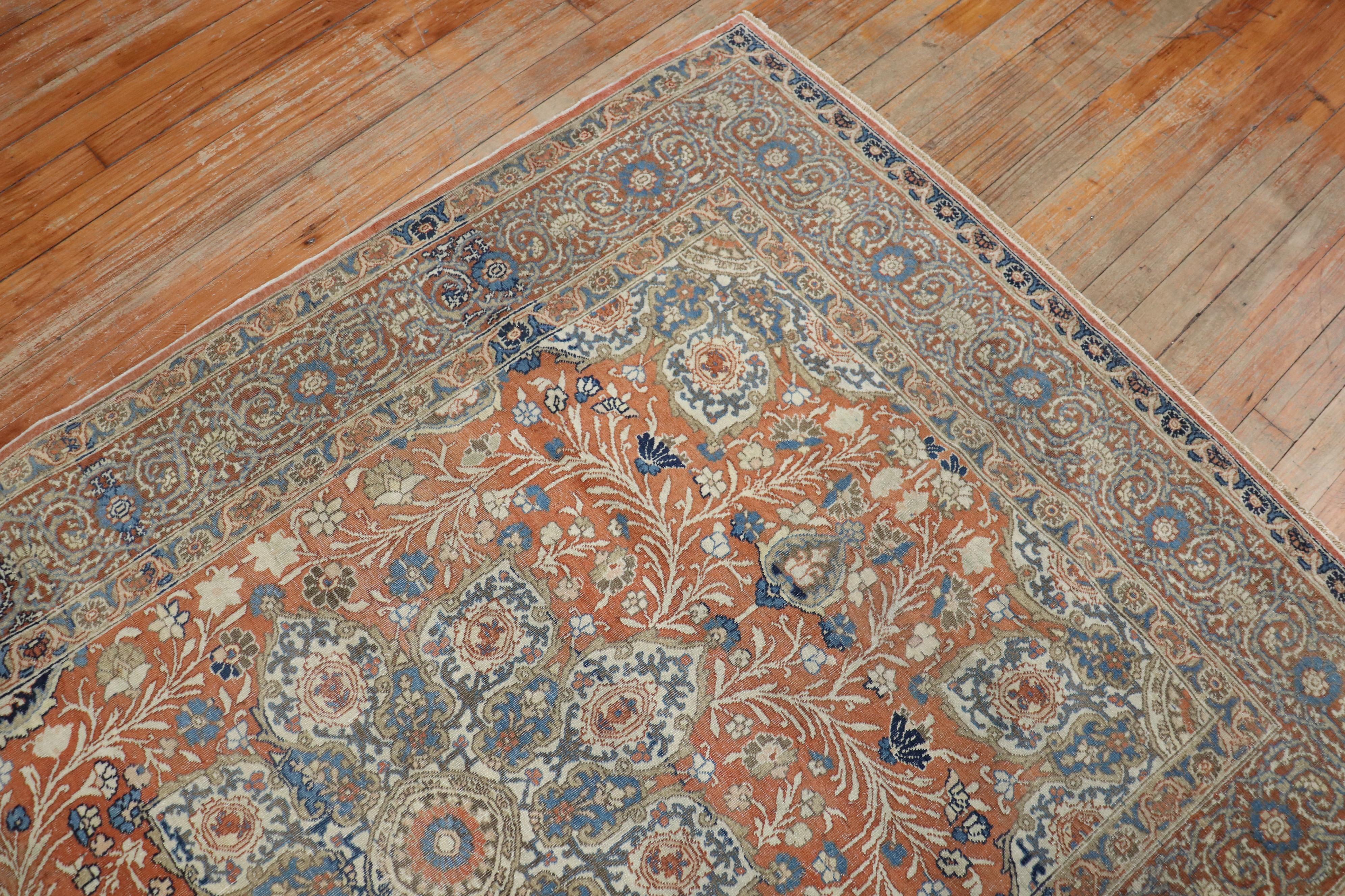 Hand-Woven Copper Color Persian Tabriz Rug For Sale