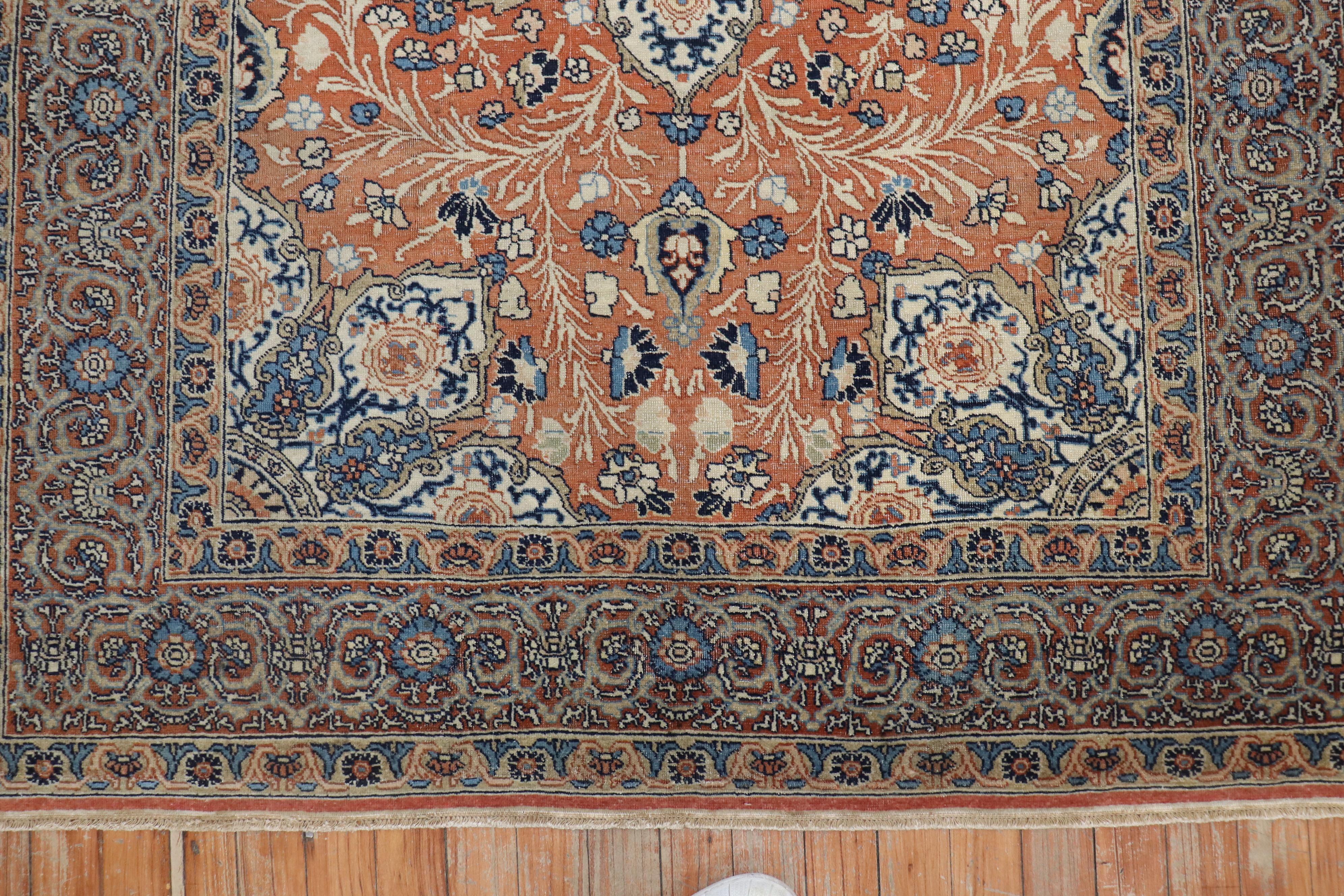 Wool Copper Color Persian Tabriz Rug For Sale