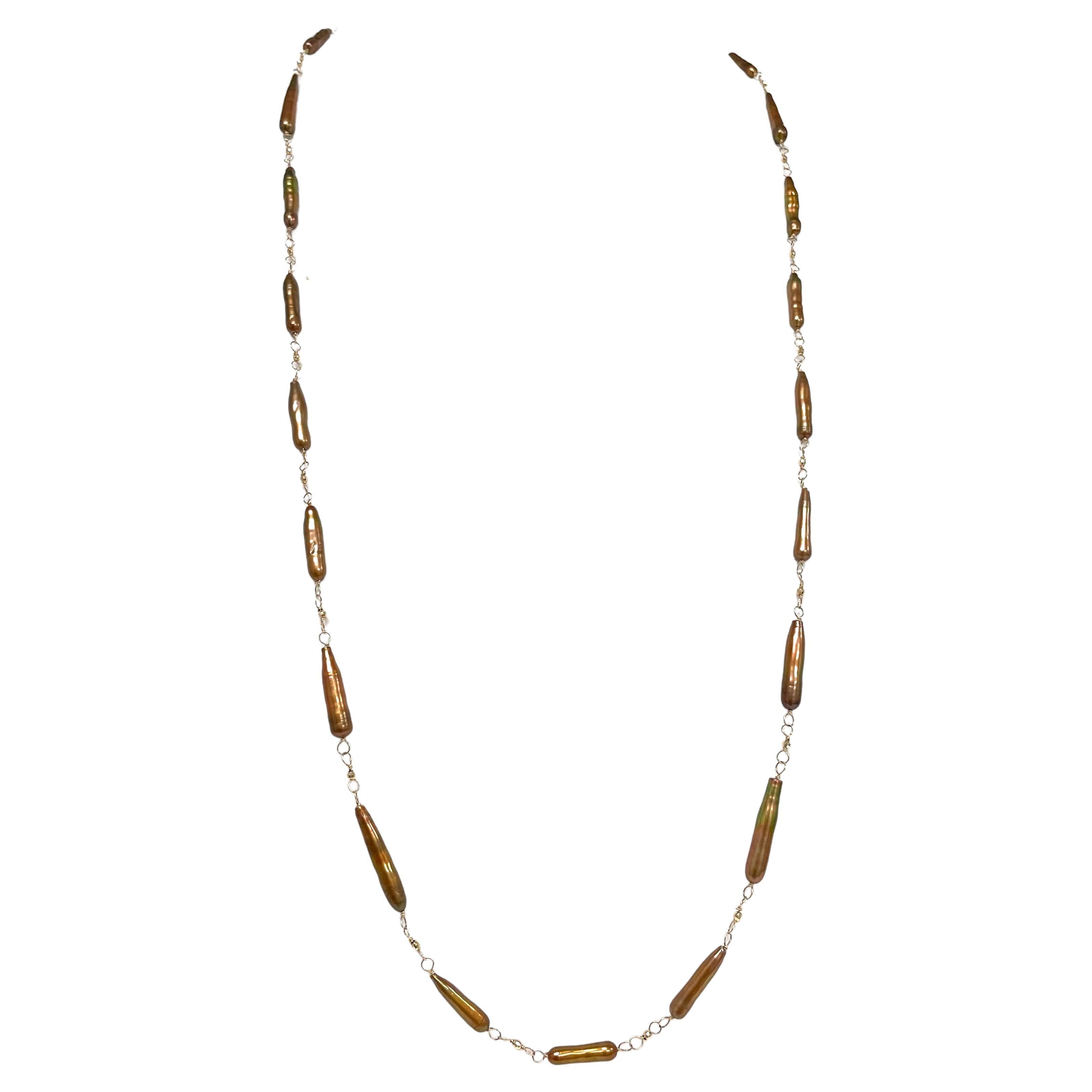 Copper Color Rare Stick Pearl Necklace  In New Condition For Sale In Laguna Beach, CA