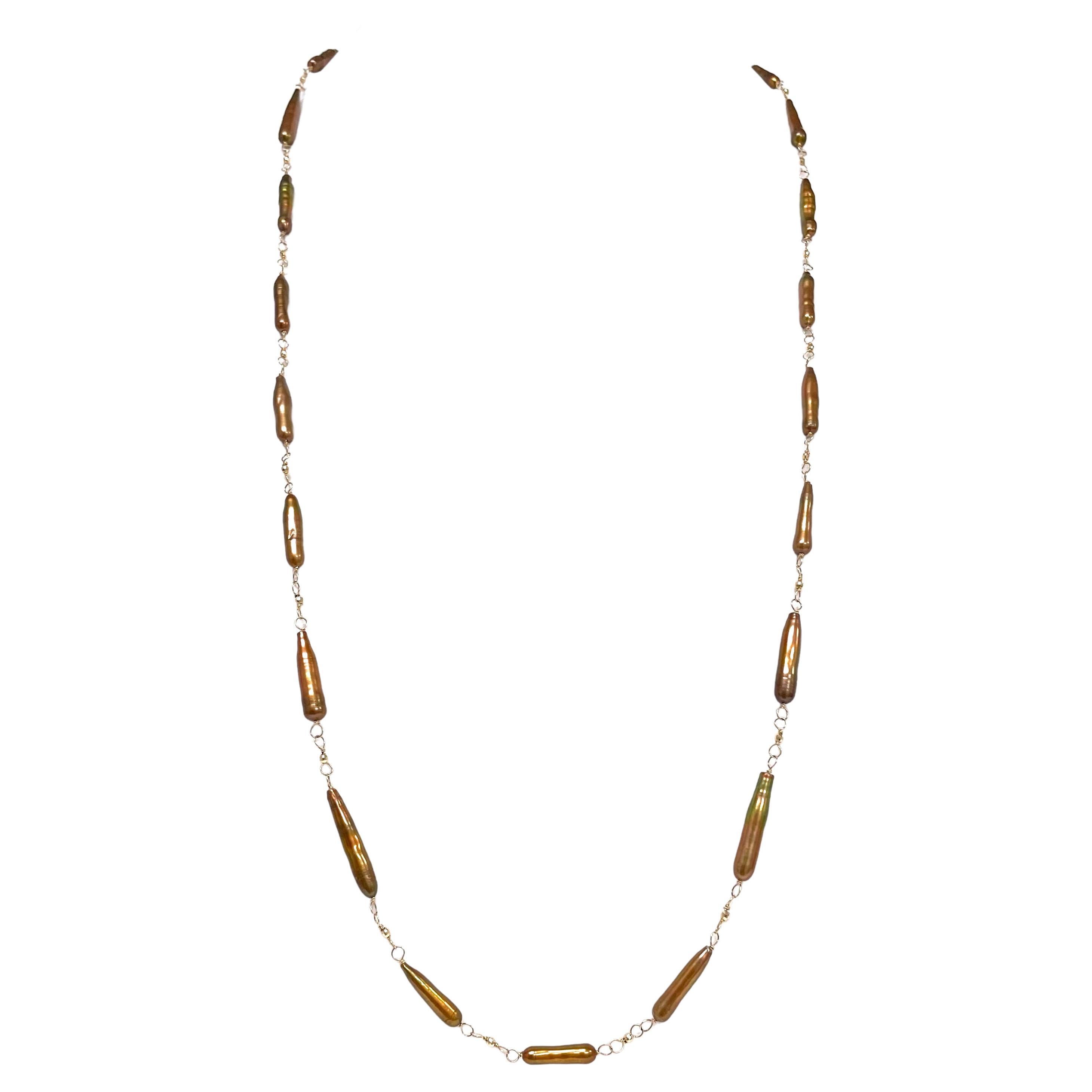 Copper Color Rare Stick Pearl Necklace  For Sale