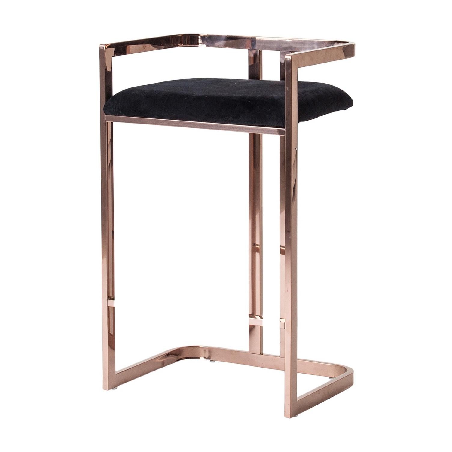 Copper Colored Metal And Black Velvet, Colored Metal Bar Stools
