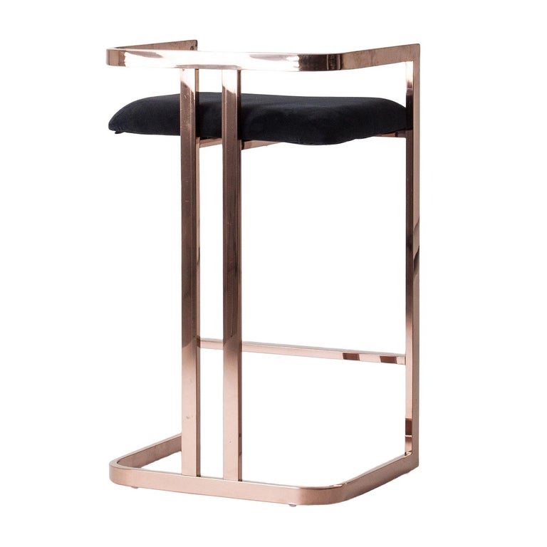 Copper Colored Metal And Black Velvet Seat Bar Stool / Counter Stool at
