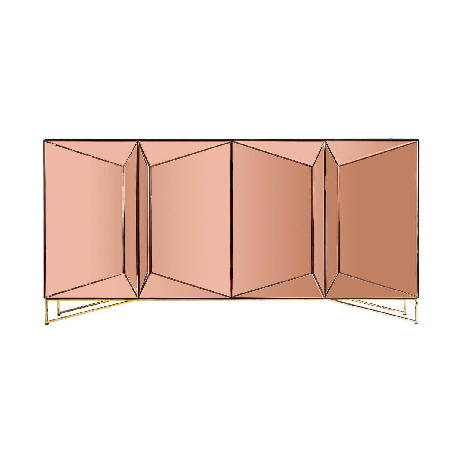 Copper Colored Mirrored and Chrome Design Sideboard (Europäisch)