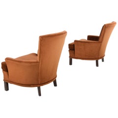 Copper Colored Velour Velvet Lounge Chairs Armchairs with Quilted Medallion